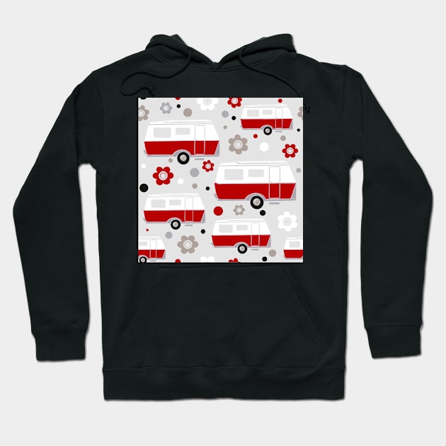 Vintage Caravan in Red, White and Grey Hoodie by NattyDesigns